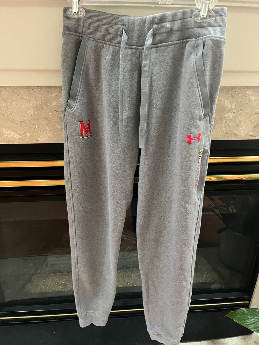 Under Armour Gray Sweatpants with Red Logo and Patch - Men's Joggers